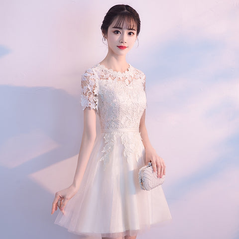 Elegant white lace semi formal 8th grade graduation college party prom Anna's Couture Dresses Elegant white lace semi formal 8th grade graduation college party prom Anna's Couture Dresses