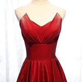 burgundy red corset strapless shimmer matte satin formal prom dress 2021