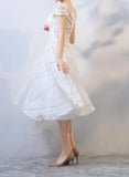 Ivory white lace appliques knee length hi low formal prom dress