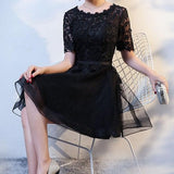 Black lace knee length  prom dress