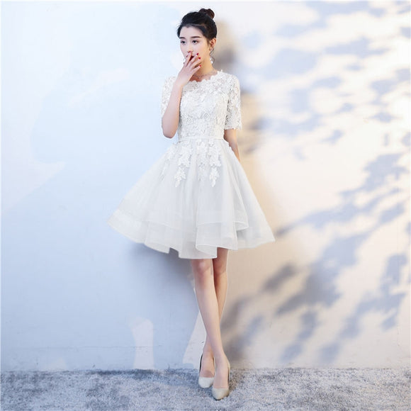 white lace graduation formal dress