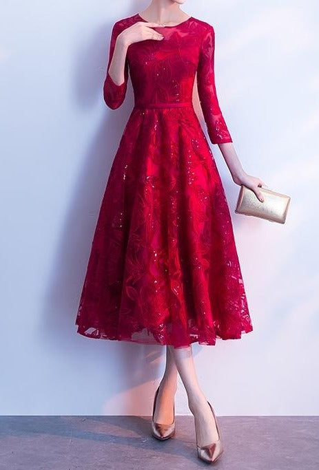 Red black long sleeves sparklying lace knee length hi low formal prom Anna's Couture Dresses Red black long sleeves sparklying lace knee length hi low formal prom Anna's Couture Dresses