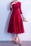 Red black long sleeves sparklying lace  knee length hi low formal prom dress