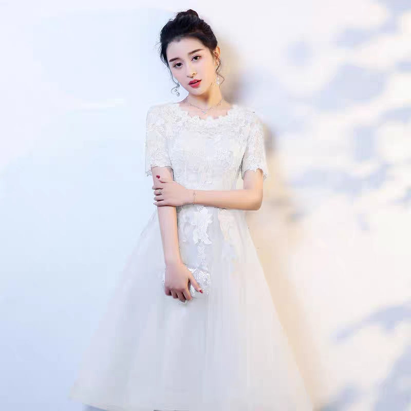 Elegant white semi formal 8th grade graduation college party prom dres –  Anna's Couture Dresses