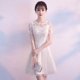 Elegant white lace semi formal 8th grade graduation college party prom dresses 2021#115545