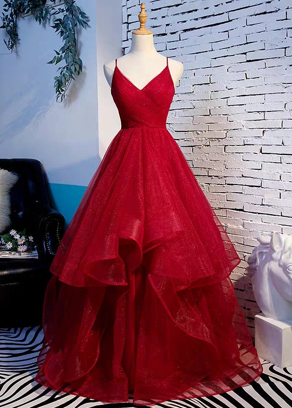 Spaghetti Straps Red Prom Dresses Pockets Long Evening Gowns Backless, –  Musebridals