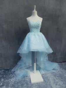 Hi low lighter blue wedding dress