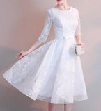 Chic white lace semi formal 8th grade graduation college party prom dresses #115546