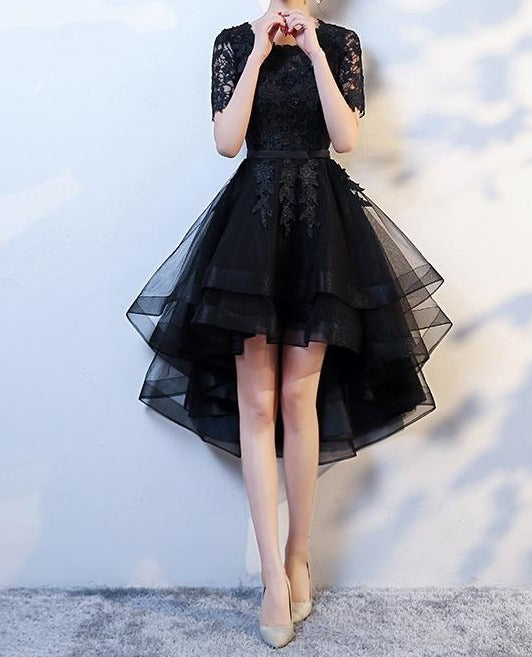 Black lace appliques knee length formal prom dress Anna's Couture Dresses Black lace appliques knee length formal prom dress Anna's Couture Dresses