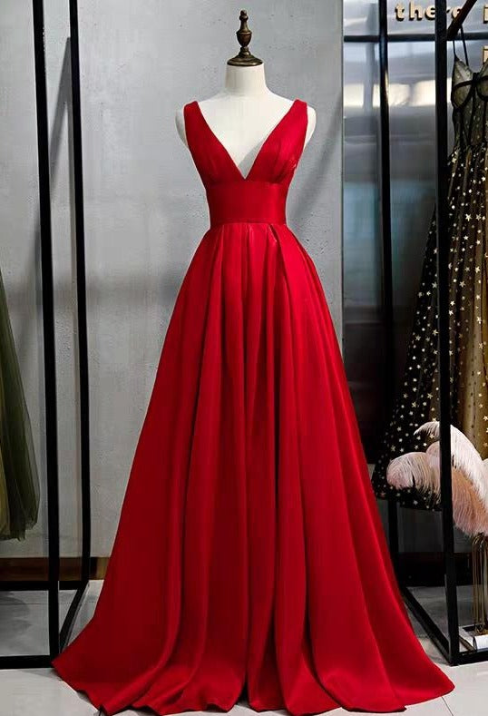 One Shoulder Red Satin High Slit Long Evening Prom Dresses, Custom Pro –  GordressYou