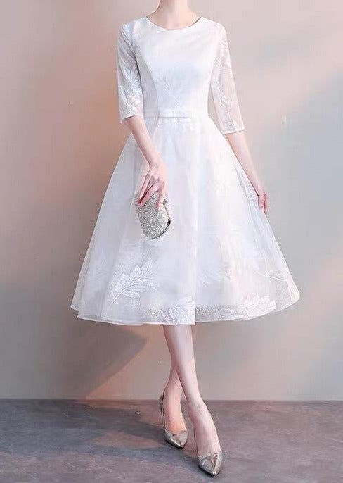 Prom Dresses White Knee Length Dresses With Sleeves Chic White