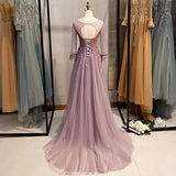 Dusty bean green pink long sleeves tulle dress - Anna's Couture Dresses