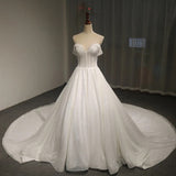 Off shoulder cape glitter fabric shiny looking ball gown skirt bride gowns with ivory and off white color