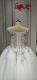 Cap sleeves lace appliques sliver crystals rhinestones beaded ball gown wedding dresses - Anna's Couture Dresses