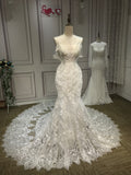Luxury crystlas pearls beaded mermaid fit and flare  lace wedding dresses