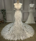 Spaghetti off shoulder lace appliques crystlas rhinetsones pearls beaded mermaid fit and flare wedding dress 2020