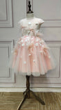 Lighter pink tutu baby toddlers flower girl dress with feather and flowers crystals beaded - Anna's Couture Dresses