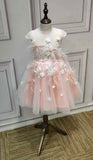 Lighter pink tutu baby toddlers flower girl dress with feather and flowers crystals beaded - Anna's Couture Dresses