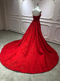 Dark red glitter shiny prom dresses crystals beaded in two pieces with removable train - Anna's Couture Dresses