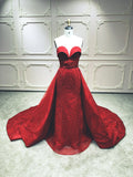 Dark red glitter shiny prom dresses crystals beaded in two pieces with removable train - Anna's Couture Dresses