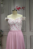 Off shoulder lace appliques top chiffon skirt dusty pink bridesmaid dresses 2019 best seller - Anna's Couture Dresses
