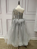 One shoulder sliver rhinestones crystals beaded little flower girl ball dress 2020 - Anna's Couture Dresses