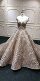 Off shoulder rose gold glitter fabric sparking ball gown prom dress
