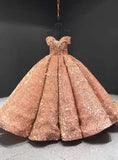 Off shoulder sparkling sequins ball gown prom dress 2020