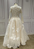 Ready made cream vintage lace appliques long sleeves tea length receiption wedding dresses - Anna's Couture Dresses