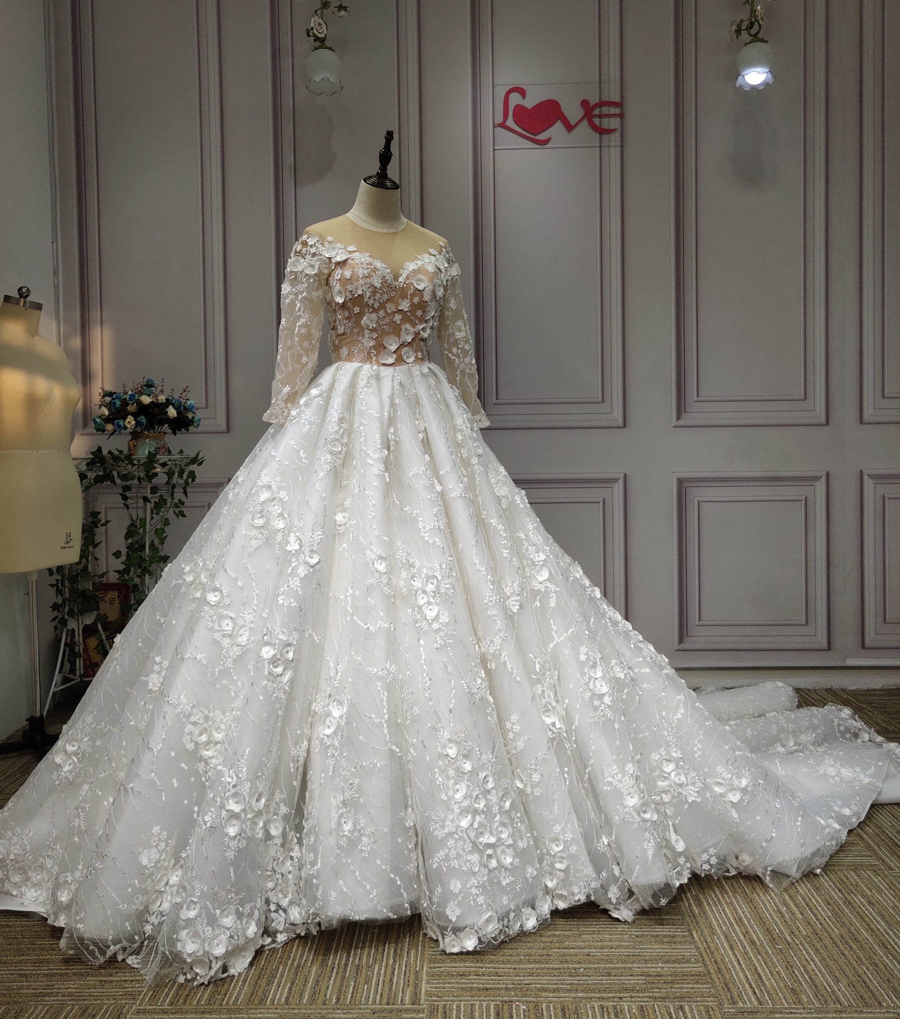 Long Sleeve Lace Collar Neckline Ball Gown Wedding Dress | Kleinfeld Bridal