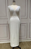 Long sleeves pearls beaded bodycon ivory prom wedding dresses - Anna's Couture Dresses