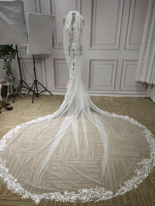 Long Lace appliques wedding veil - Anna's Couture Dresses