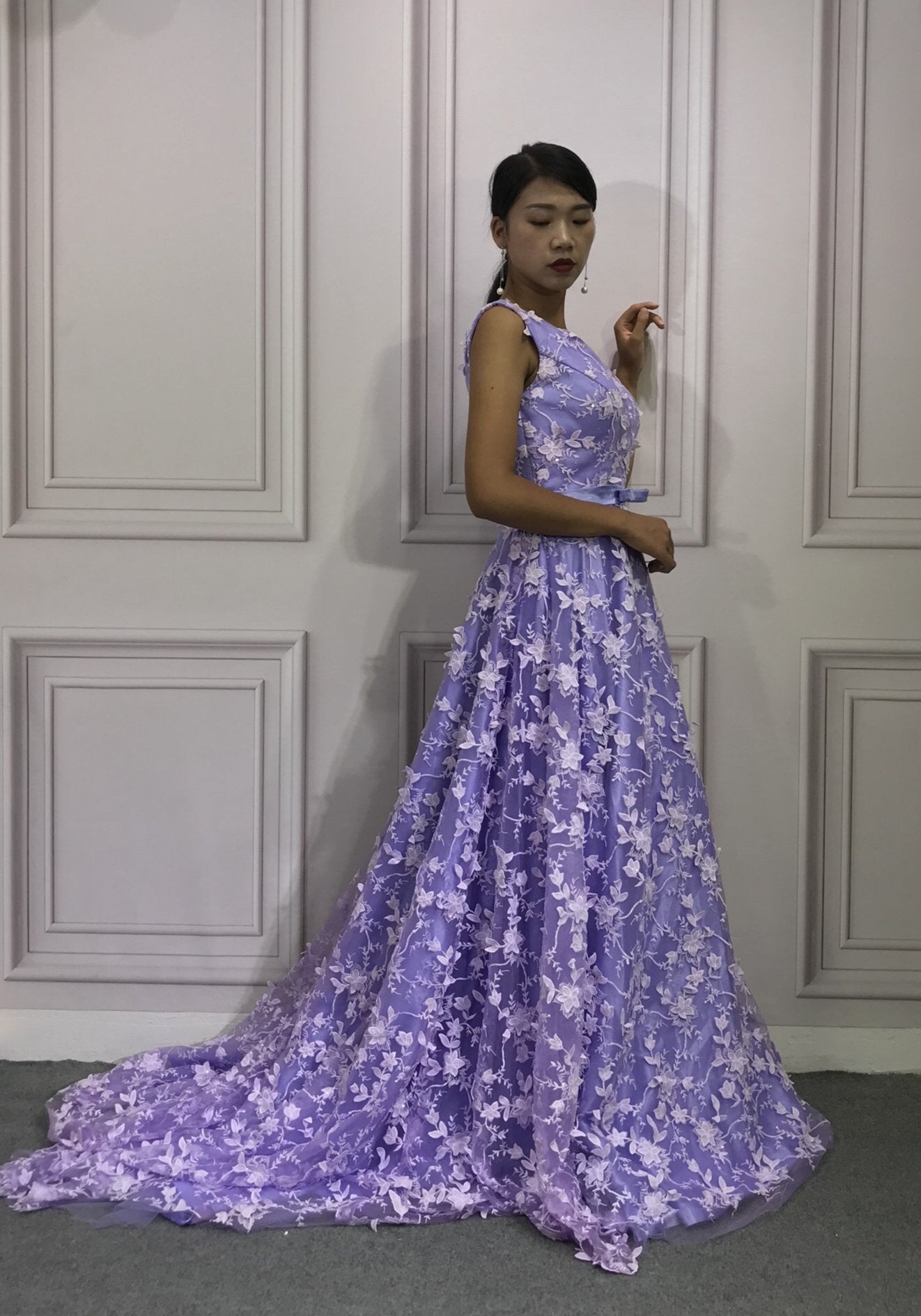 Fairytale floral lace purple a line prom dress 2020 Anna's Couture Dresses Fairytale floral lace purple a line prom dress 2020 Anna's Couture Dresses