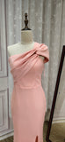 Off shoulder blush pink shiny bridesmaids dresses bodice slit  2020