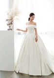 Off shoulder matte satin crystals beaded couture wedding dress 2020
