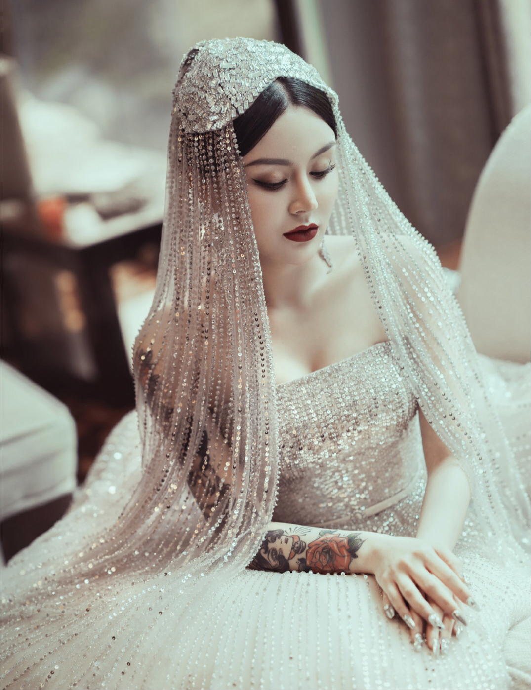 Sparking glitter cathedral length veil – Anna's Couture Dresses