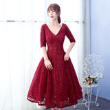 Long sleeves tea length puffy skirt red burgundy black blue pink prom engagement dresses