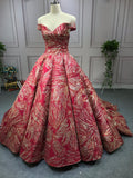 Red and gold glitter fabric sparkling red ball gown prom dress 2020