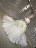 Ruffles flowers champagne  sparking glitter off white ball gown wedding dress 2020