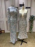 Sliver long sleeves crystals rhinestones handmade beaded haute couture jacket mermaid prom dress 2020