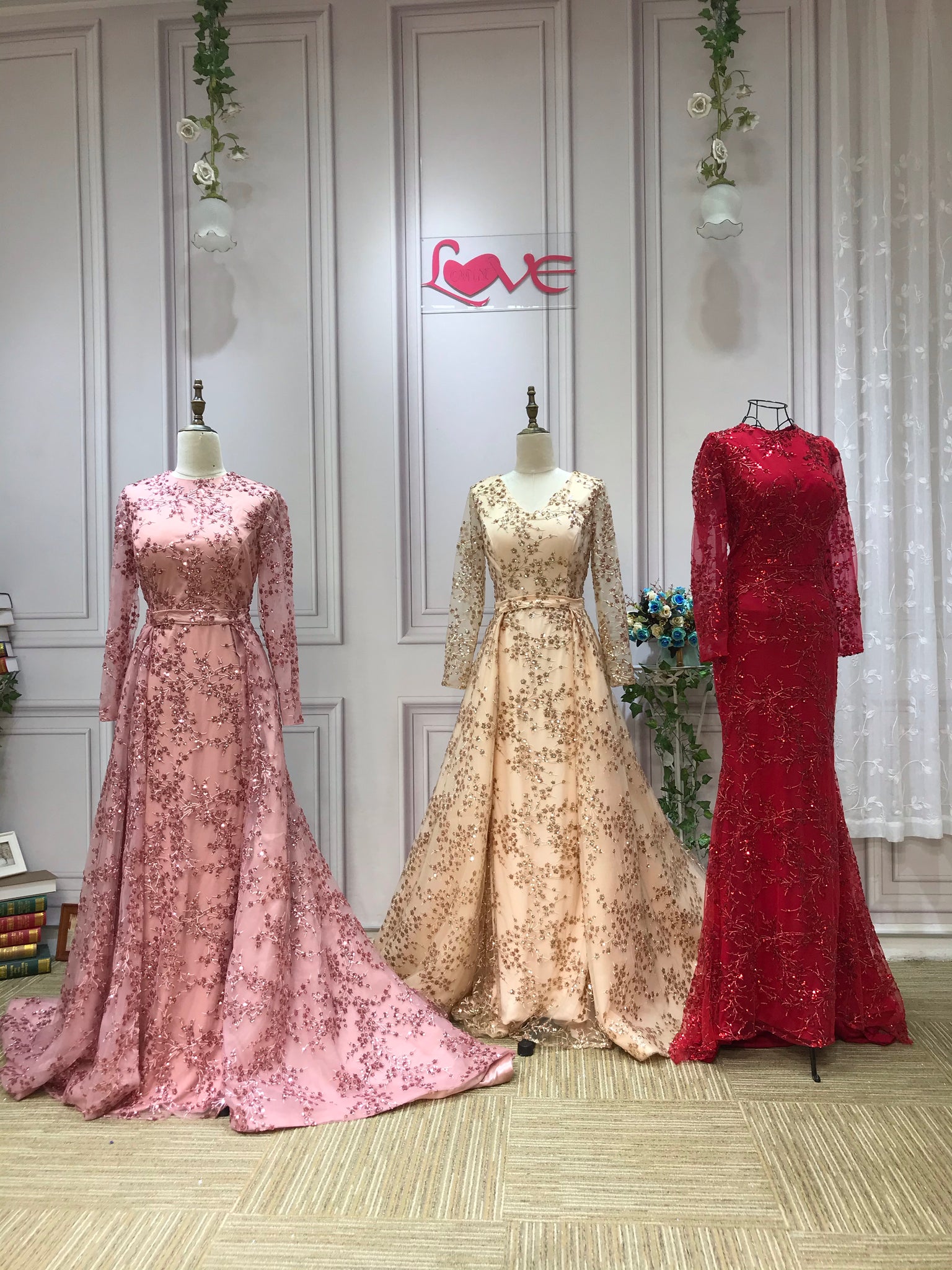 Dusty pink long sleeves sparkling sequins fabric muslim formal graduat Anna's Couture Dresses Dusty pink long sleeves sparkling sequins fabric muslim formal graduat Anna's Couture Dresses