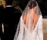 Elbow finger length pearls beaded bridal veil 90cm 2020