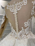 Vintage long sleeves lace pearls beaded ball gown Muslim wedding dress