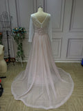 Gorgeous long sleeves heavy beaded sequins pearls dusty pink mermaid wedding dress 2021#112206