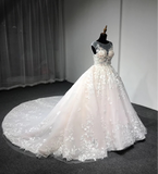 Custom made baby pink floral lace ball gown skirt wedding prom dress