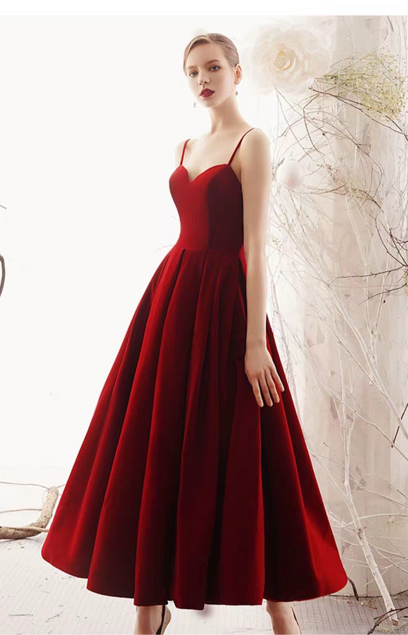 Modern style red velvet tea length prom cocktail dress 2020 Anna s Couture Dresses