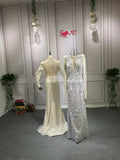 Long sleeves ivory glitter crystals tassels luxury mermaid prom dress 2020