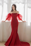 Chic bohemian red mermaid formal graduation dress 2021