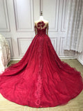 Luxurious burgundy red sweetheart long sleeves off shoulder ball skirt wedding prom dress #1122010