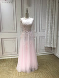 Long sleeves lace appliqués pearls beaded formal baby pink prom muslim best event occasion dress 2023 HD6152